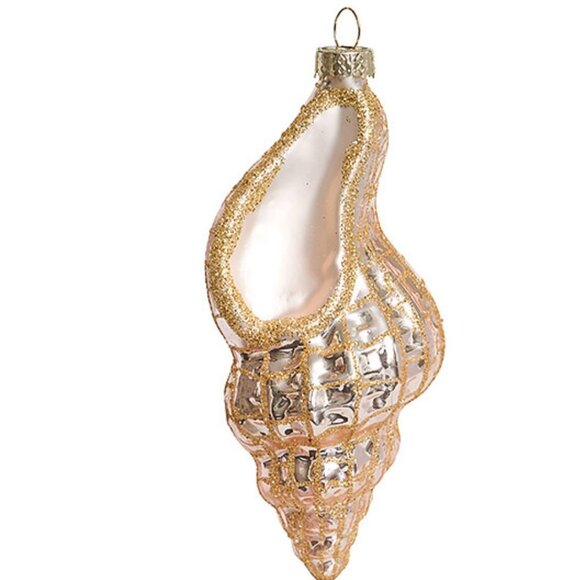 Glass seashell Christmas Ornament Rose Gold Set Of 2 Elegant Holiday Decor - Picture 3 of 12